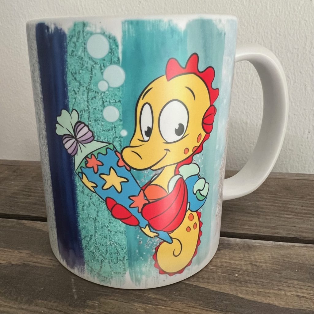 Keramiktasse Satin Einschulung Seepferdchen Zaubereinmaleins Shop