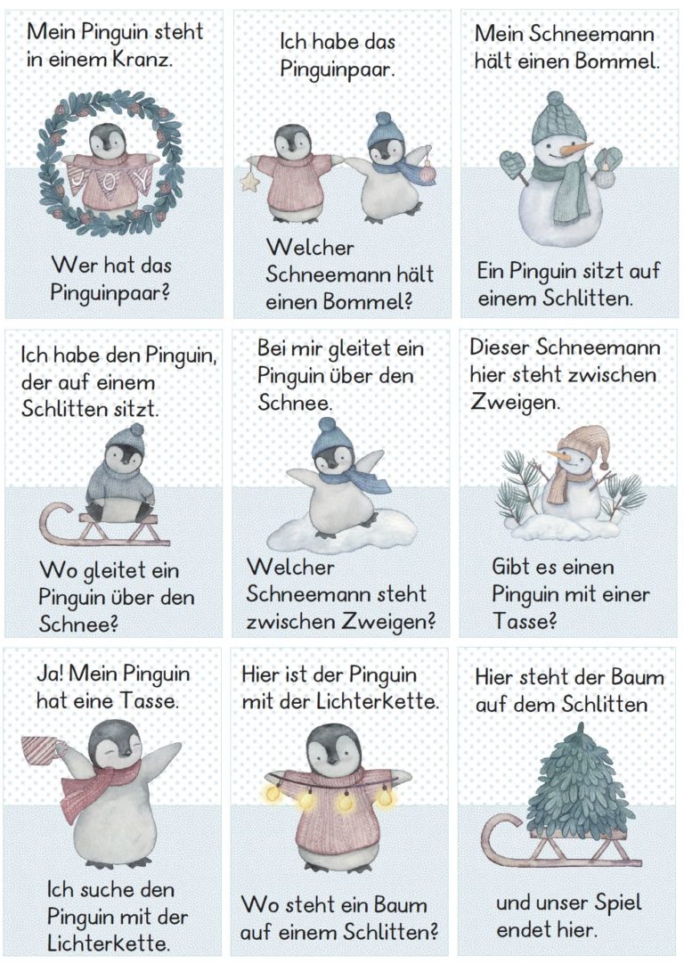 Lesespiel: Pinguine Und Schneemänner (24 Karten) – Zaubereinmaleins Shop