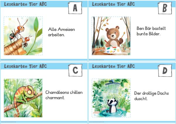 Lesekarten Tier ABC (Alliterationen)